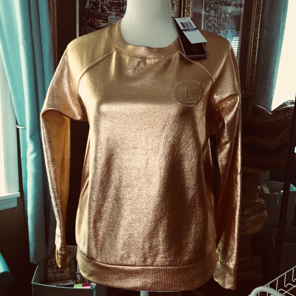 Polly & Esther Tops - Polly@ Esther Metallic Gold Long Sleeve Sweatshirt